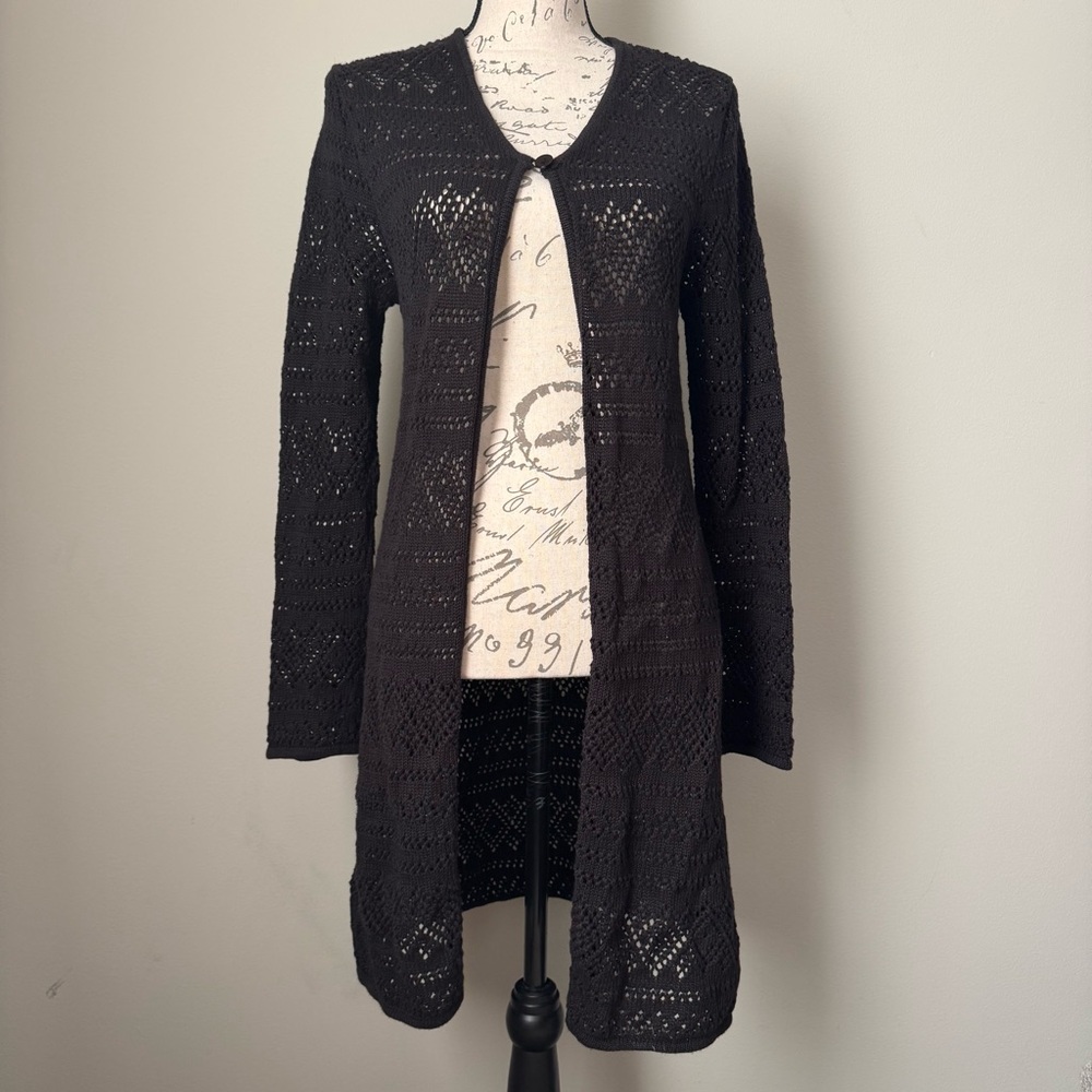 Long Black Open-Front Women's Sweater